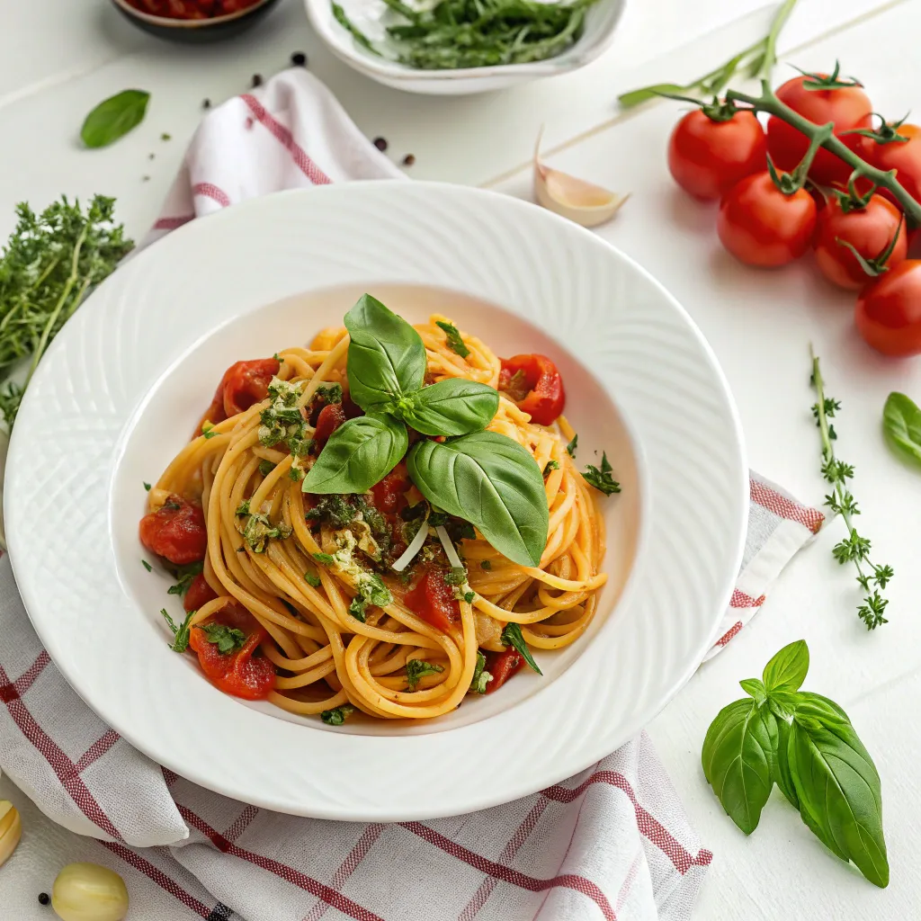A delightful plate of Italian pasta with herbs